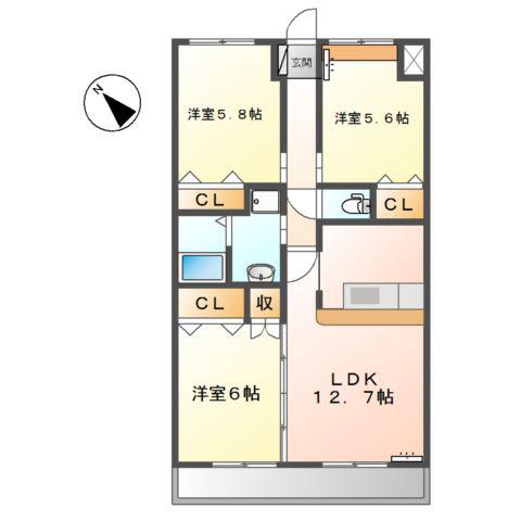 リバーヒルズ・S(3LDK/2階)の間取り写真