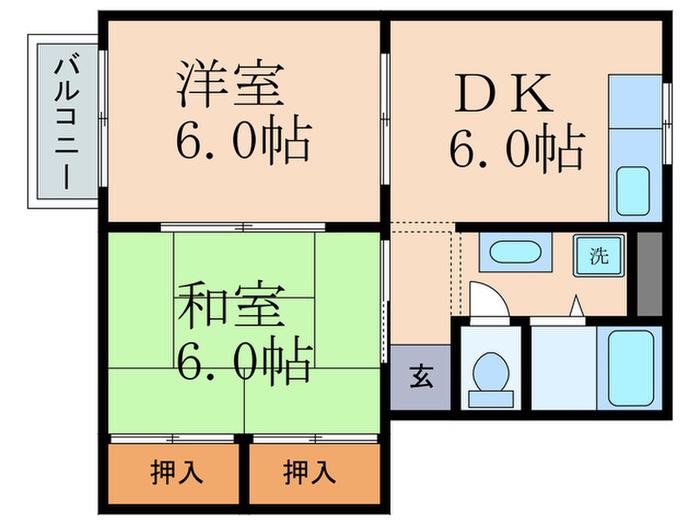 ソファレ藤(2DK/2階)の間取り写真