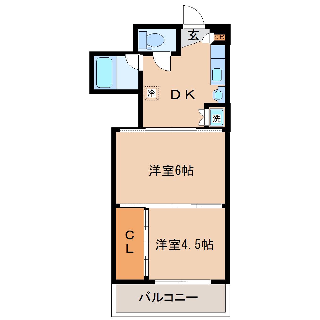 シャングリラ大和町(2DK/1階)の間取り写真