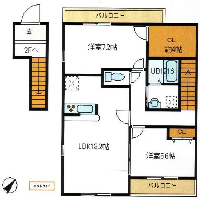 アンソレイユ(2LDK/2階)の間取り写真