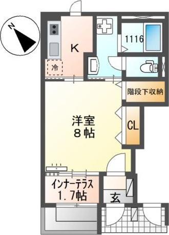 アムール香椎駅前II(1K/1階)の間取り写真