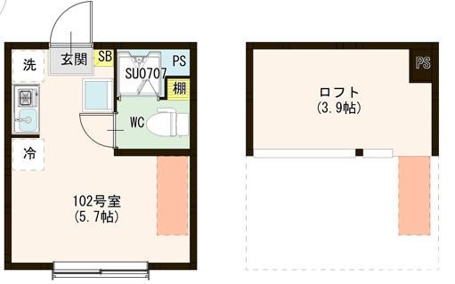 ハーモニーテラス千住関屋町B(ワンルーム/1階)の間取り写真