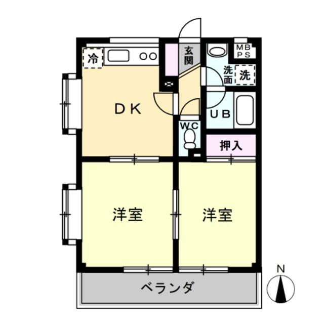 パラシオンII番館(2DK/1階)の間取り写真