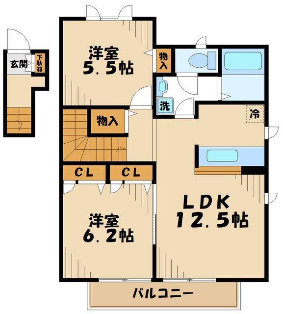 クレアテージ(2LDK/2階)の間取り写真