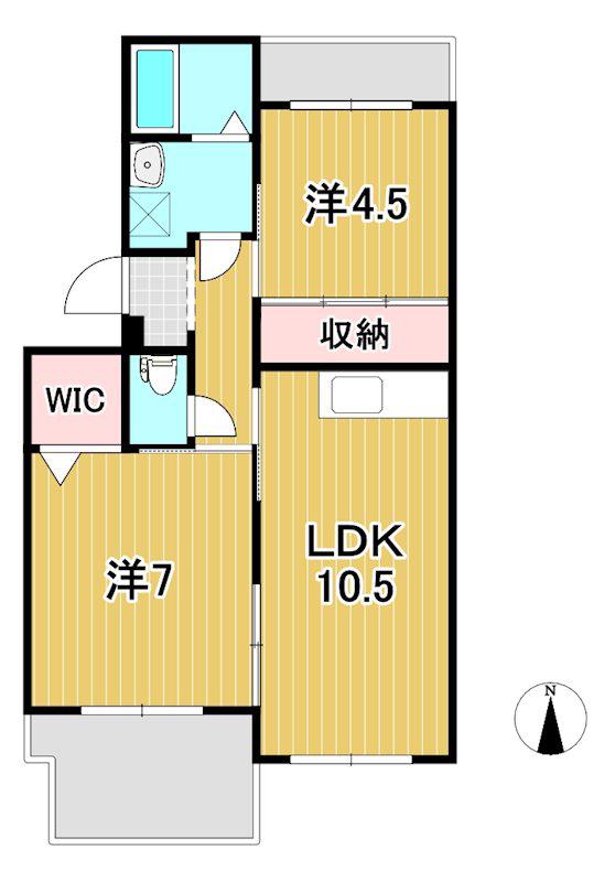 サンハイツ大みか(2LDK/4階)の間取り写真