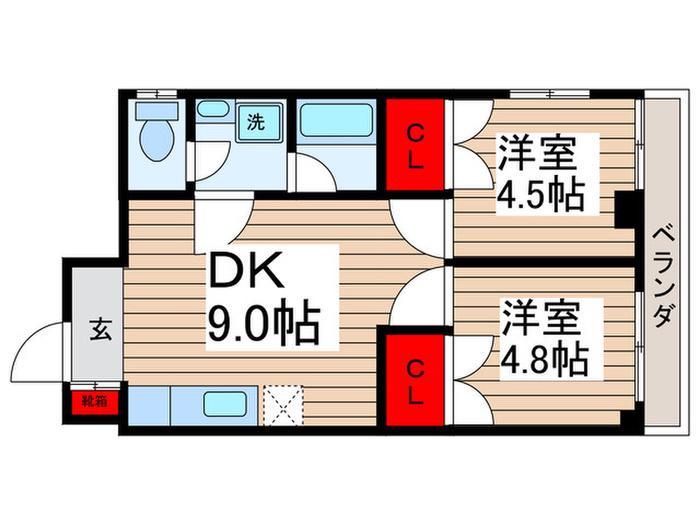 ローゼット新小岩(2DK/4階)の間取り写真