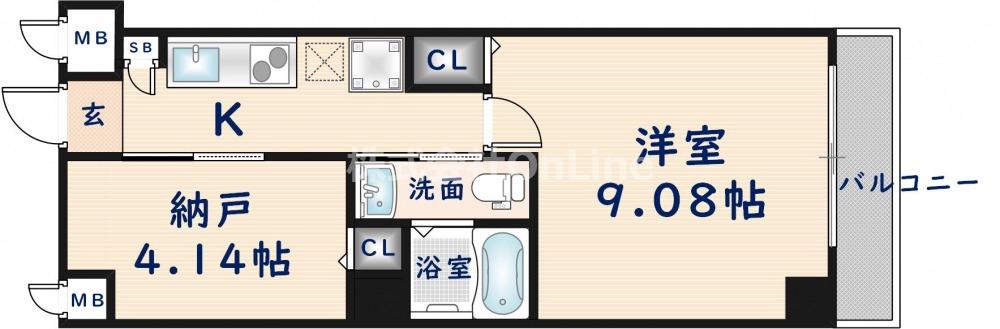 グランシアター高井田(1SK/9階)の間取り写真
