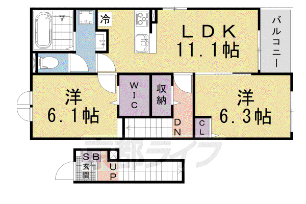 ヒカルサ仰木の里II(2LDK/1階)の間取り写真