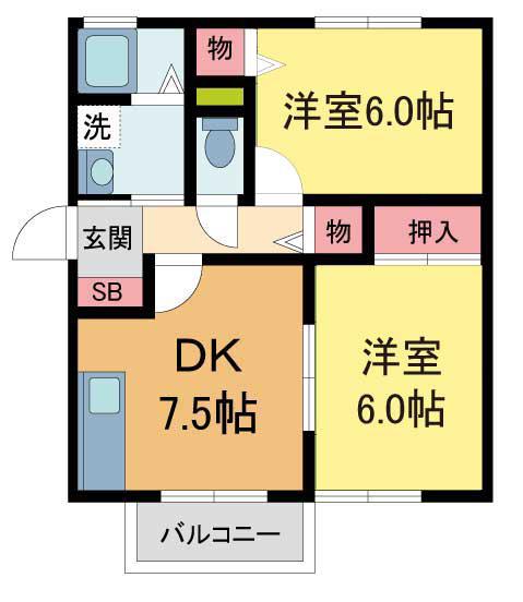セジュールSHO(2DK/1階)の間取り写真