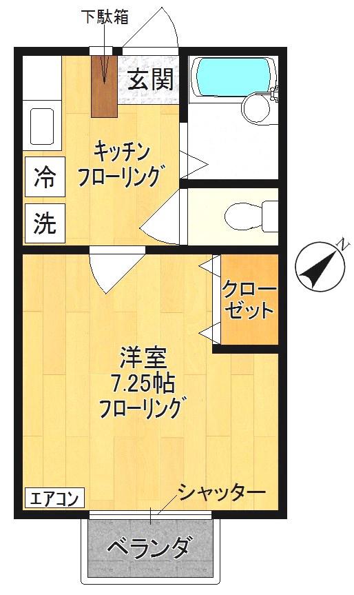 パーシモンヨシザワ(1K/2階)の間取り写真