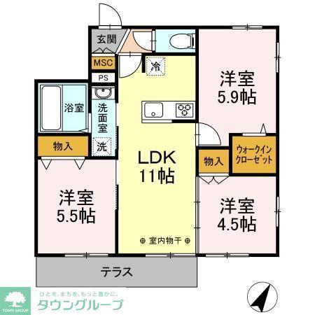 ノーブル野寺 I(3LDK/1階)の間取り写真