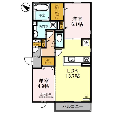 ヴィラアステール B棟(2LDK/2階)の間取り写真