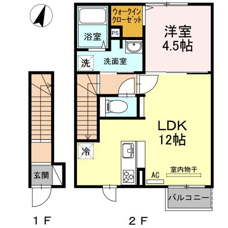 レジデンスIZUMO(1LDK/2階)の間取り写真
