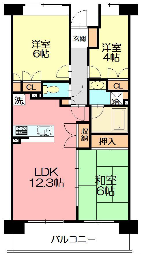 横浜二俣川パークホームズ参番館(3LDK/3階)の間取り写真