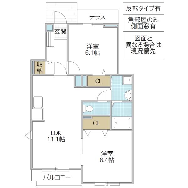 プレ・アビタシオン土浦III(2LDK/1階)の間取り写真