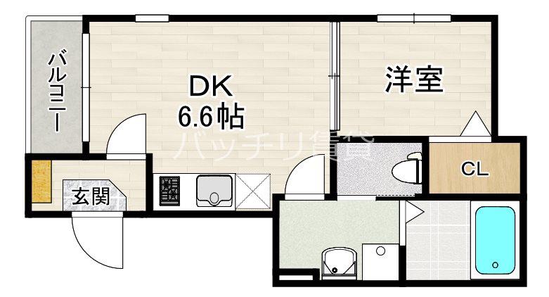 アリビオ周船寺(1DK/1階)の間取り写真
