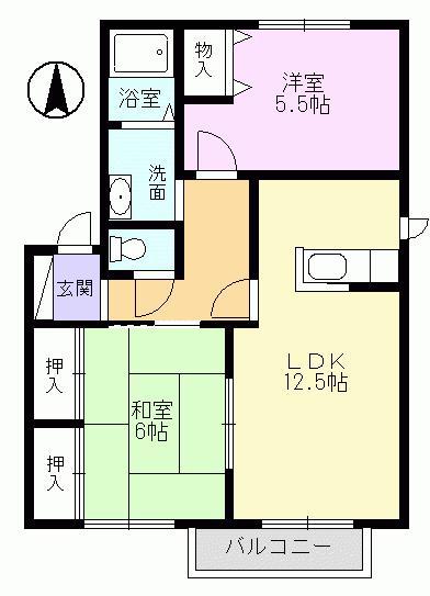 ヴィルヌーブ坂下B(2LDK/2階)の間取り写真