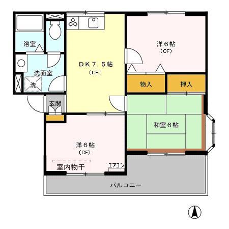 ヴァンベール東川口III(3DK/1階)の間取り写真