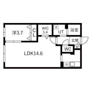 フラシア一社(1LDK/4階)の間取り写真