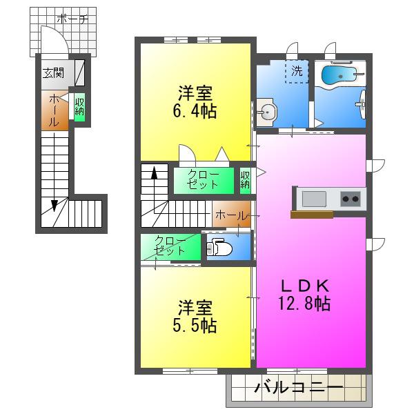 シャーメゾン 西明石G棟(2LDK/2階)の間取り写真