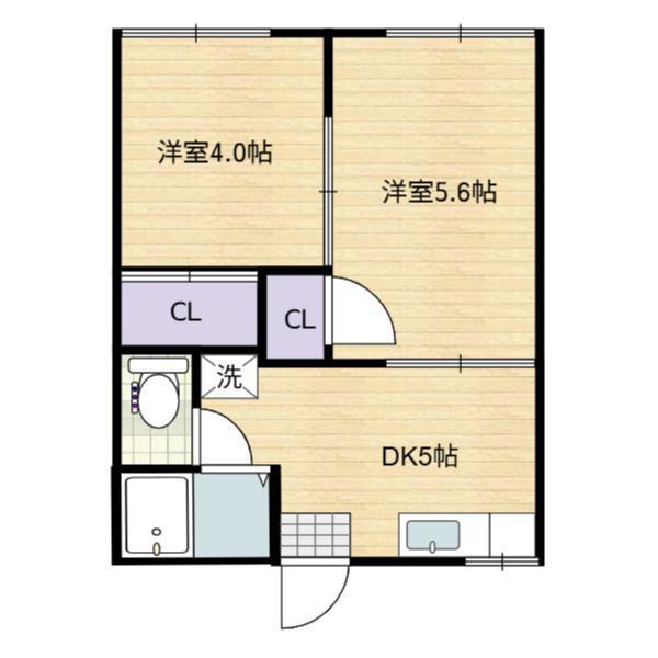 片岡コーポ(2DK/1階)の間取り写真