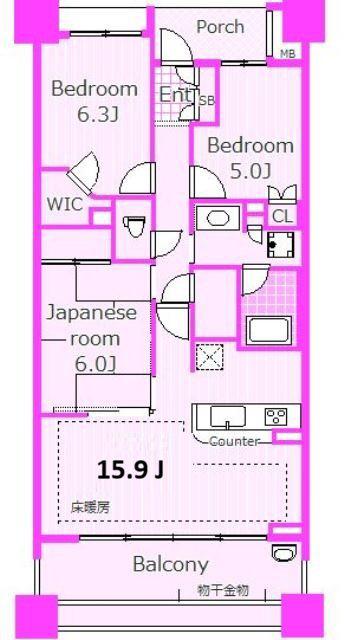 プラウド横浜鶴見市場(3LDK/6階)の間取り写真