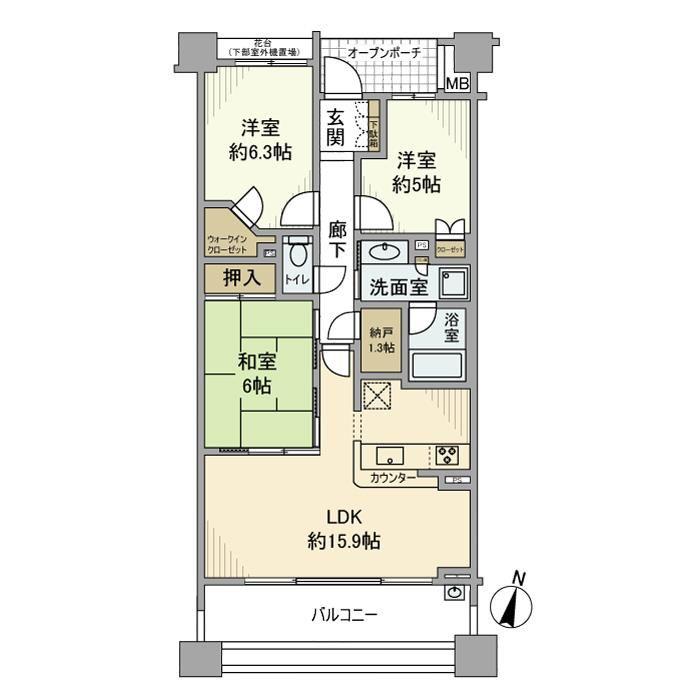 プラウド横浜鶴見市場(3LDK/6階)の間取り写真