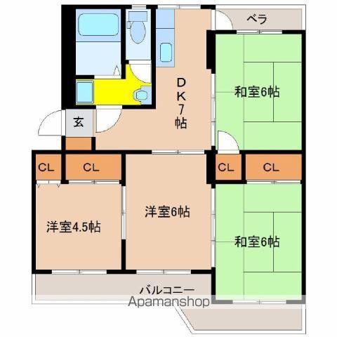 デタント新城(4DK/4階)の間取り写真