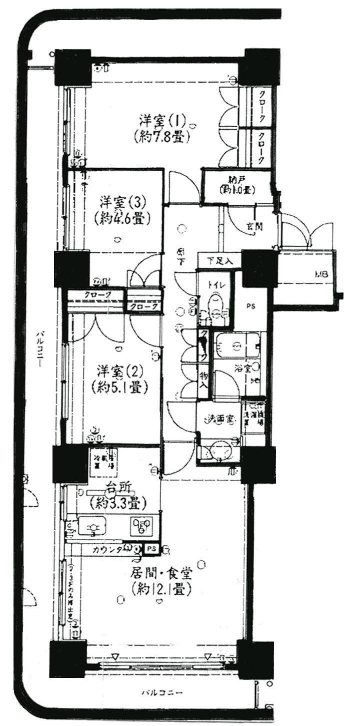 パークタワー台原(3LDK/2階)の間取り写真