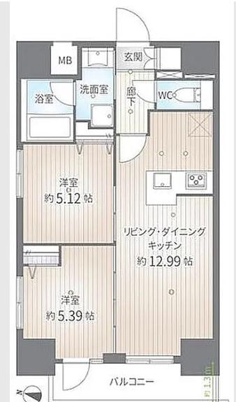 ルガルスクエア南千住(2LDK/5階)の間取り写真