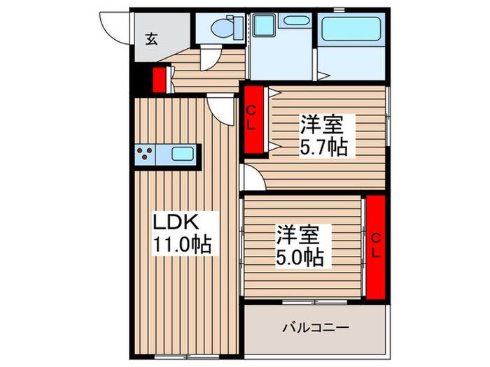 フロースグレイス(2LDK/2階)の間取り写真