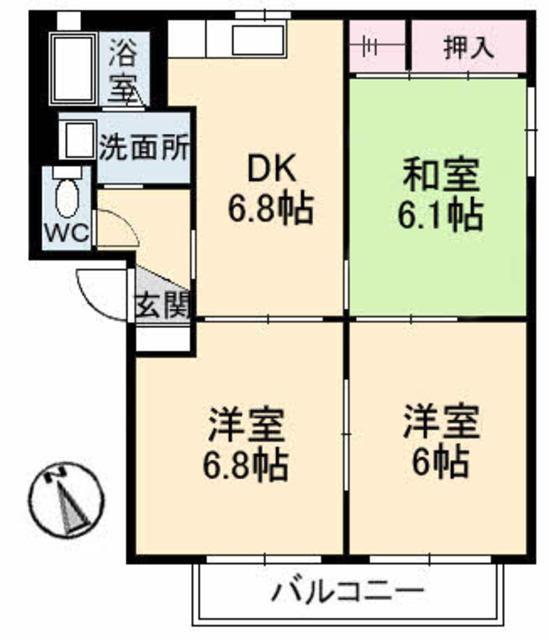 バリュージュ佐野D棟(3DK/2階)の間取り写真