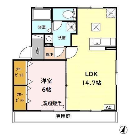 フレンドリースクエア桜C棟(1LDK/1階)の間取り写真