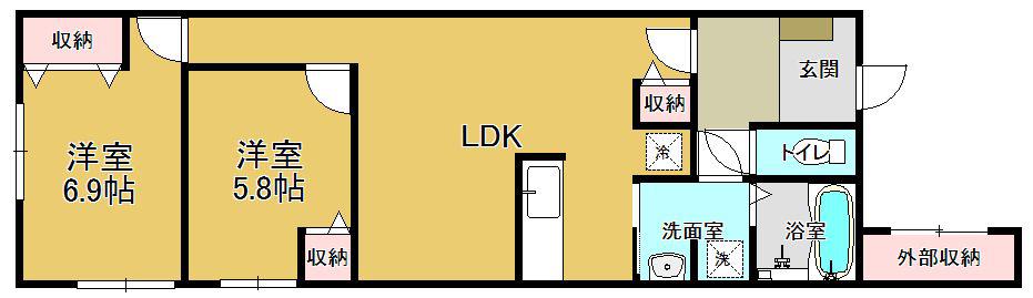 オレンジヒルズJ1(2LDK/1階)の間取り写真