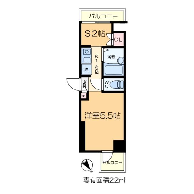 ドミールリバーサイドY(1SK/2階)の間取り写真