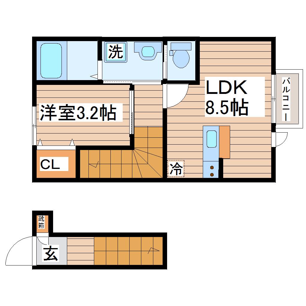 シェルテ河原町B(1LDK/2階)の間取り写真