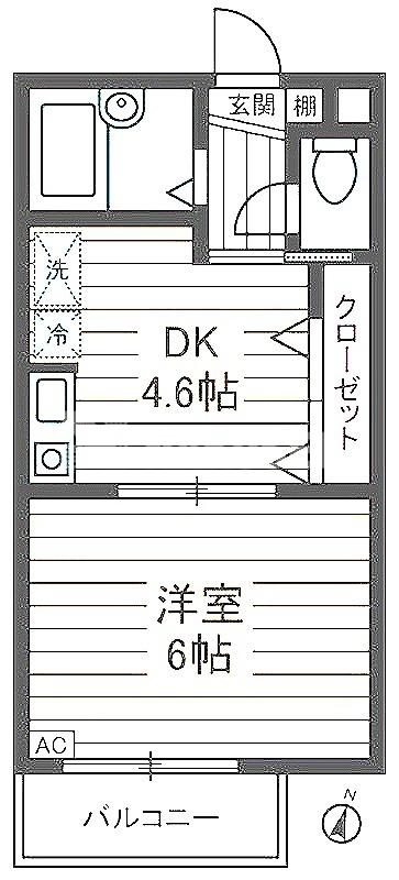 ハーヴェスト八雲(1DK/2階)の間取り写真
