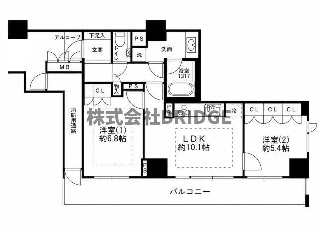 アップルタワー大阪谷町(2LDK/24階)の間取り写真