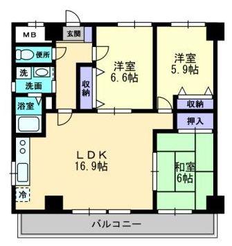 西町ロイヤルスクエア(3LDK/9階)の間取り写真