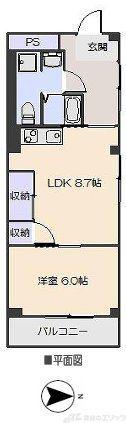 山崎第3マンション(1LDK/6階)の間取り写真