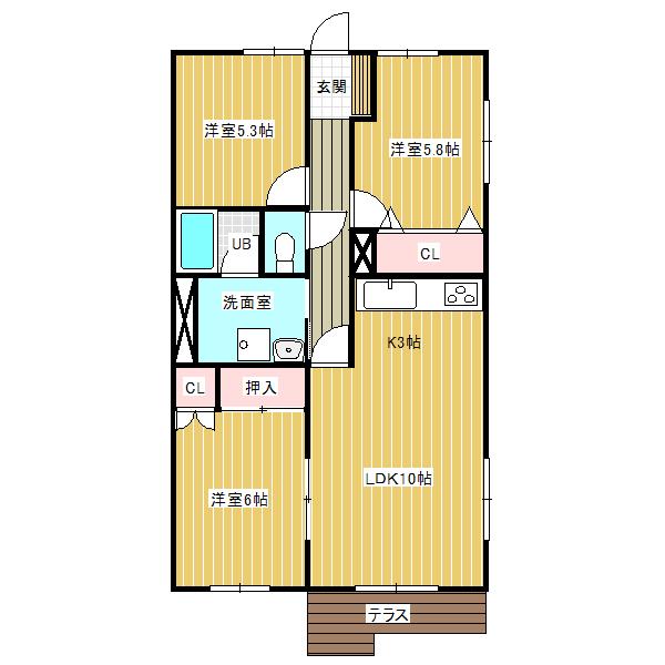 ヴィラ大町(3LDK/1階)の間取り写真