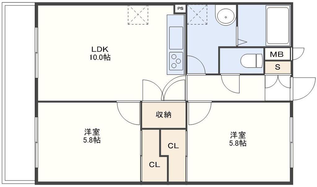 モアナベルコート(2LDK/2階)の間取り写真