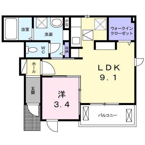 ティー・オリーブ(1LDK/1階)の間取り写真