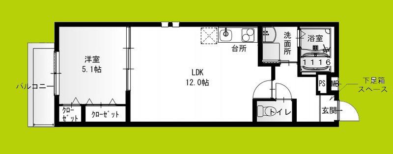 フジパレス忍ケ丘III番館(1LDK/2階)の間取り写真