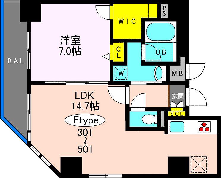 ソレアード菊川(1LDK/3階)の間取り写真