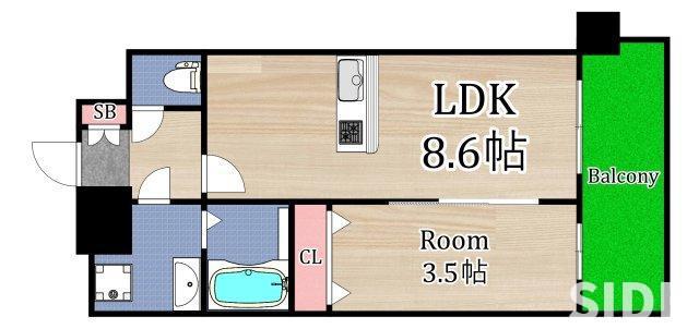 プレサンス京橋GREEN YARDアルミラ(1LDK/8階)の間取り写真