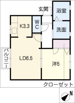 シャルム下五井(1LDK/2階)の間取り写真