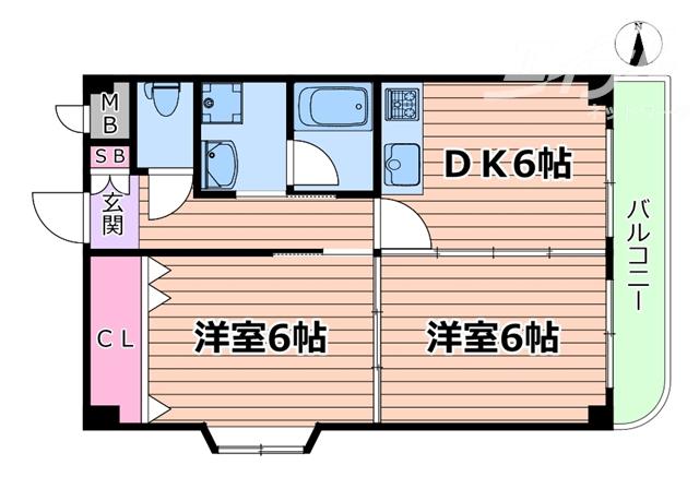 サンロイヤルエスII(2DK/3階)の間取り写真