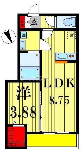 ＪＲ常磐線 馬橋駅 徒歩5分 3階建 築5年(1LDK/1階)の間取り写真