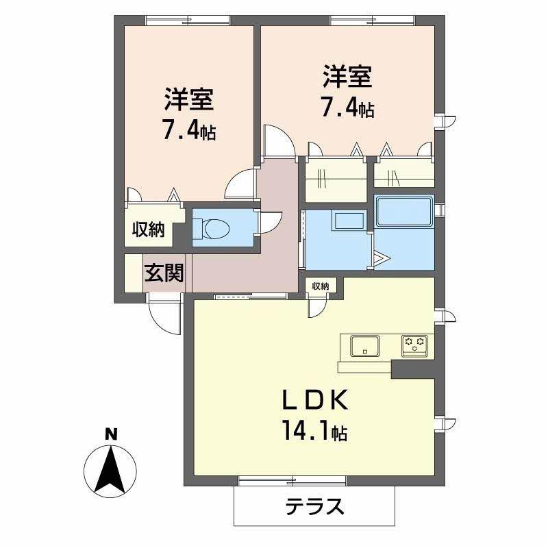 シャーメゾン東花園(2LDK/2階)の間取り写真